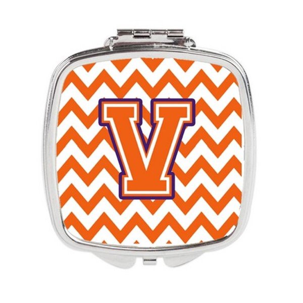 Carolines Treasures Letter V Chevron Orange and Regalia Compact Mirror CJ1062-VSCM